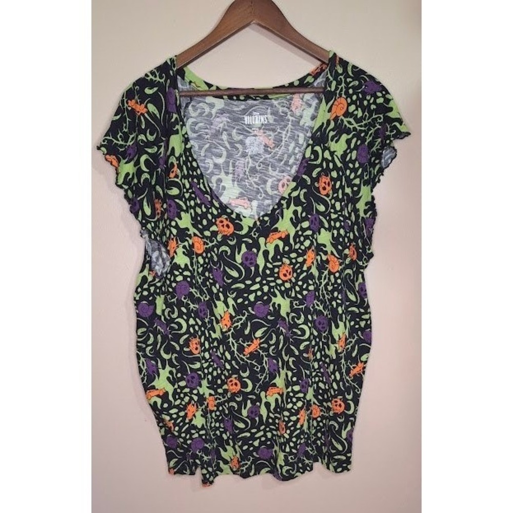 Disney Villains V-Neck Shirt Womens Size 2X Black Neon Halloween Maleficent Top